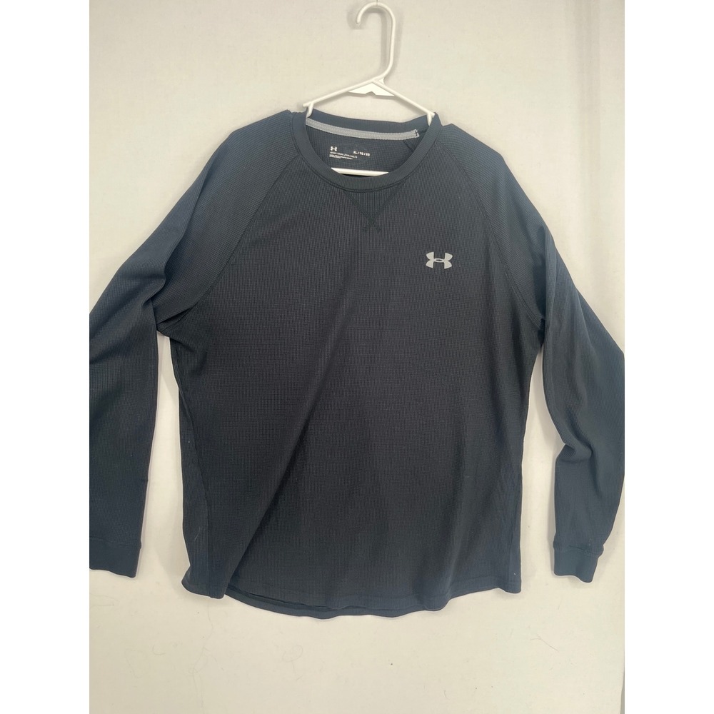 Under Armour Mens XL Waffle Knit Thermal Shirt Long Sleeve Loose Fit Black Top